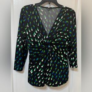 Chaus Black and Green Abstract Long Sleeve Blouse Size : S